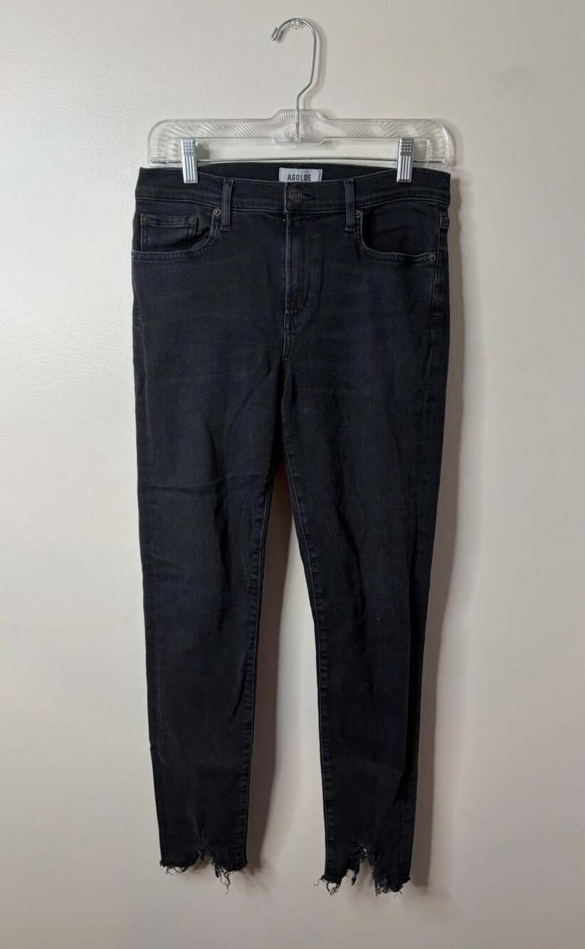 AGOLDE Women's Black High Rise Skinny Jeans with Raw Hem Size 29